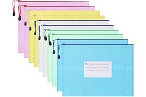 ‎FYY FYY Dokumententasche A5,10 Stücke Datei Taschen mit Etikettentasche,A5 Mesh Kunststoff Reißverschlusstasche,A5 Zipper Tasche für Datei,Papier, Dokumente, Kosmetika, Hausaufgaben und Reisezubehör