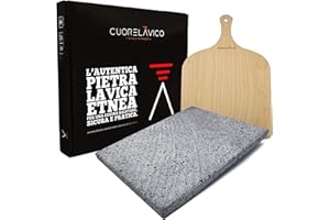 CUORE LAVICO Piastra Refrattaria in Pietra Lavica Etnea 35x30x1,5 cm – Leggera, Resistente, Utilizzabile in Forno, Gas o Barbecue – Ideale per Pizza e Pane (35x30x1,5 CM + PALA PIZZA)