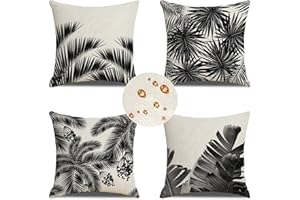 ZOULILE Extérieur Housses de Coussin 45x45 cm Lot de 4 Housse Coussin noir Housse Coussin Canapé Blanc Coussin Extérieur Imperméable Lin Coussin Canapé Carré Decoratif pour Chambre Canapé Chaise Lit Jardin