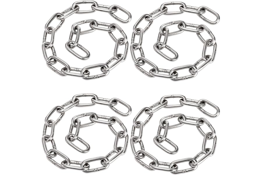 Cididu 4 Pack 1/4 x 23 inch Safety Link Chain, 304 Stainless Steel Long Coil Chain, Decorative Heavy Duty Chain Hanging Pulling Towing for Home, Outdoor, Camping