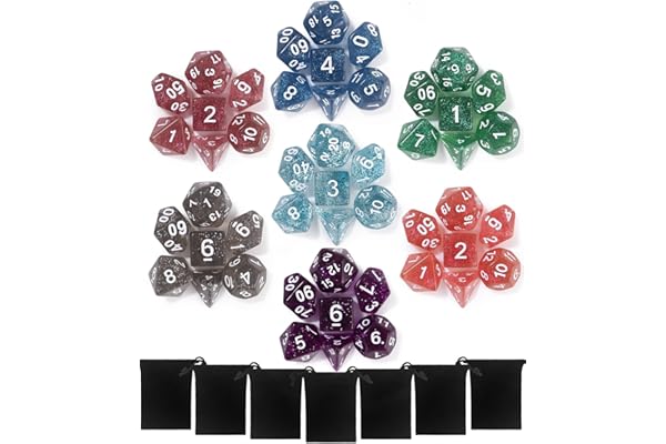 TIDEVAN Dés Polyédriques,49 Pièces Polyédrique Jeu de Dice Réutilisable Jeux de Table Dés avec 7 Petits Sacs à Dés Les Donjons Dragons DND RPG Jeux de Table MTG Dés D4 D8 D10 D12 D20(Brillant)