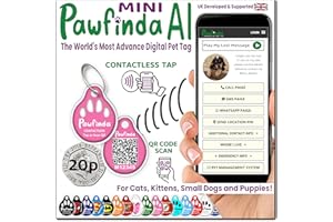 PAWFINDA AI – Next Generation AI Digital Pet Tag. Personalised Cat Dog Pet Engraved ID Tag with CONTACTLESS NFC, QR Code Technology and PawVoice AI. Developed & Fully Supported in The UK (Pink)