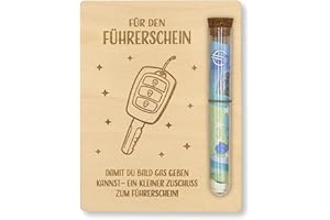 ‎ZUKLA ZUKLA Verpackung für Geldgeschenke Führerschein Gutschein - 13 x 10 cm - mit Reagenzglas - Führerschein Geschenk - Geldgeschenk Verpackung Holz