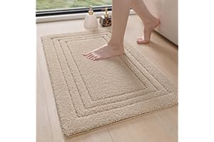 DEXI Tapis Salle de Bain Antiderapant 50 x 80 cm, Microfibre Moelleux et Absorbante, Doux et Confortable, Lavable en Machine, pour Douche, Baignoire, Toilettes, Beige