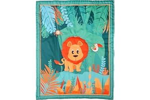 HMtideby Animal Themed Baby Toddler Blanket Quilt Cot Comforter Crib Baby Quilts for Boys and Girls Nursery Bed Throw Blanket 84x107cm, Jungle Lion