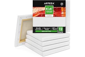 ARTEZA Lienzos blancos estirados e imprimados | 15,2x15,2 cm | Pack de 12 | 100% algodón | Lienzos de pintura acrílica, óleo y medios húmedos | Para artistas profesionales, aficionados y principiantes
