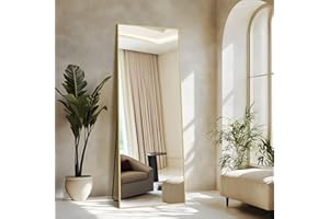 NIMURY Espejo de Pie 179 x 65 cm, Gran Espejo de Pared Rectangular con Marco de Aluminio Dorado, Espejo de Cuerpo Entero para Baño, Dormitorio, Entrada y Pasillo