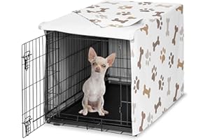Sweet Jojo Designs Bone Paw Print Dog Crate Cover – Kennel Covers for 24 Inch Pet Cage Small - Neutral Grey Taupe Brown Modern Off White Gray Tan Puppy