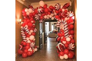 CONLEKE Christmas Balloon Garland Arch kit with Xmas Red White Candy Balloons Gift Box Balloons Red Star Balloons for Christmas Party Decorations Christmas Background