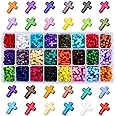 PH PandaHall 480pcs Acrylic Cross Beads 24 Color Chunky Beads Colorful Cross Charms Spacer Loose Beads for Easter Eid Mubarak Ramadan Christmas Decoration Jewelry Necklace Bracelets Earring Making