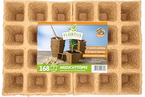 ‎FLORTUS FREUDE AN VIELFALT FLORTUS 5 cm Anzuchttöpfe quadratisch auf Holzfaser Basis | 168 Stück | Pflanztöpfe für nachhaltige Gartenarbeit | 100% biologisch abbaubar, torffrei | Ideal für die Aussaat von Gemüse, Obst und mehr