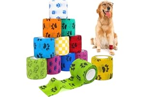 aurorayer 12 Stück Selbsthaftende Bandage Hund Vet Verband Elastische Selbstklebender Verband 5cm*4,5m per Rollen, Cohesive Pet Vet Wrap für Katze,Hund,Pferd Bein Klebeverband