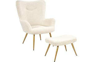 ‎YAHEETECH Yaheetech Ohrensessel mit Hocker Polyester-Bezug, Fernsehsessel Armlehnensessel Polstersessel Relaxsessel Cocktailsessel Teddy-Plüsch Stilvolles Design Weiß