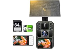 FKPCAM 4K 64MP Wildkamera mit Handyübertragung App, Eingebaute 5000mAh Lithium-Batterie, Solar WLAN Wildkamera Nachtsicht, 0.1s Auslöser Bewegungsaktiviert, IP67 Wasserdicht 130° Weitwinkel