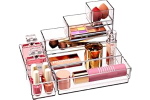 DCA 7 Pack Stackable Clear Drawer Organizer Trays for Makeup Office Kitchen Utensils Gadgets