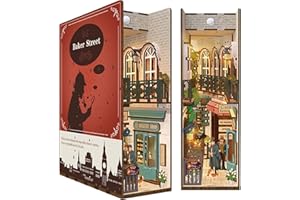 Tonecheer DIY Book Nook Kit, Puzzle 3D in Legno Casa Delle Bambole Miniature da Costruire Modellismo Adulti, Decorazione Creativa Della Libreria con Rilevamento automatico luce LED (Baker Street)