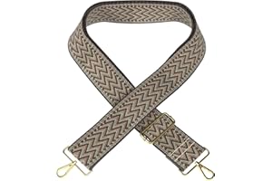 EAZY CASE - Sangle de sac réglable, sangle de rechange pour sacs à main, bandoulière pour sacs à bandoulière, large sangle pour sacs et sacs fourre-tout, ruban de sac DIY, Zig Zag - Taupe Metal Gold