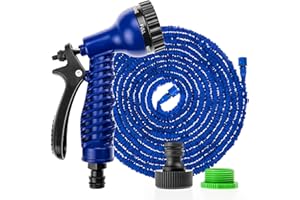 Expandable Garden Hose 75ft - Flexible Hose Pipe with Multi-Function Spray Gun, Weatherproof & Anti-Tangle, Blue - Savisto