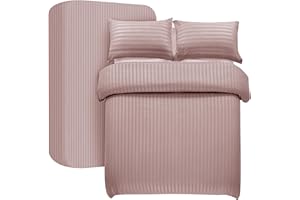 My home store Set copripiumino per letto singolo, 3 pezzi, copripiumino a righe satinate, in morbida microfibra spazzolata, con lenzuolo con angoli profondi 30 cm e 1 federa (rosa cipria)