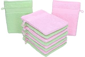 Betz 10 guanti da bagno manopola Palermo 100% cotone misure 16 x 21 cm colore rosa e verde