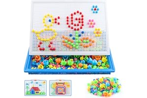 KingYH 592 Piezas Juego de Mosaico Manualidades Colorido Mushroom Jigsaw con Plantilla y Tablero Juguete Mosaicos Juego Pinchitos Colores Juguetes Bricolaje