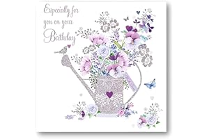 Nigel Quiney Female Birthday Card - General Card for Women/Girls - Floral Watering Can with Foil Details - Eco-Friendly and Recyclable