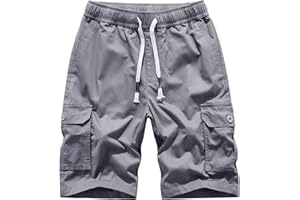 LY4U Mens Cargo Shorts, Summer Casual Elastic Loose Fit Cotton Work Shorts for Men with Multi Pocket