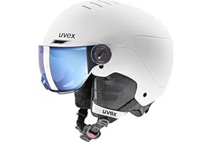 uvex rocket jr visor, casco da sci robusto per bambini, con visiera, regolazione individuale delle dimensioni, white, black matt, 51-55 cm
