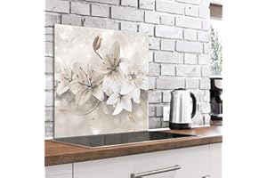 murando - Crédence Verre Cuisine 60x60 cm - Plaque Anti-Projection - Couvercle Anti-éclaboussures crédence - Plaque en Verre trempé - Fleurs Lys Nature Abstraite b-A-0563-aq-a