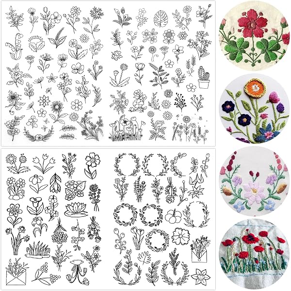 Stabilisateur Broderie WeddHuis Soluble à L'Eau - 3 Feuilles 30x21cm - 120 Motifs DIY