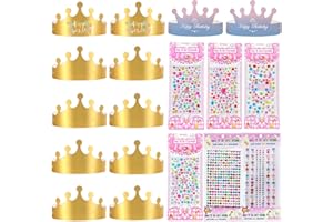 EQLEF Pack of 12 Crown Paper, Gold Party Hats, Adjustable Cardboard Crowns, DIY Birthday Hat with Self-Adhesive Rhinestone Stickers for Boys, Girls, Party