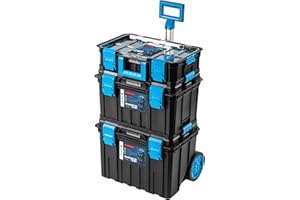 Högert Technik - Set de Cajas 4 en 1 HT7G500, Caja Herramientas con Ruedas, Resistente a Daños, Maletin Herramientas a Prueba de Polvo, Cierres Robustos de ABS, Estructura Modular