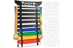Winartton 10 Belts Karate Belt Display Rack with Stickers, Taekwondo Belt Display Holder, Martial Arts Belt Display, No Assembly Required, BJJ Hanging Holder for Adult