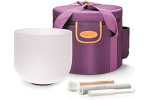 TOPFUND F Note Crystal Singing Bowl Heart Chakra 20 cm with Heavy Duty Carrying Case and Singing Bowl Suede Striker