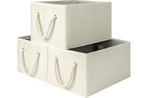 StorageWorks Large Storage Boxes for Organising, Foldable Storage Baskets for Shelves, Fabric Storage Boxes with Handles, Decorative Shelf Baskets, Beige, White & Ivory, 3-Pack