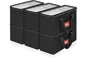 AKOZLIN 6 Pack CD Storage Boxs with Clear PVC Lid and Index Labels 13.7"× 5.5"× 6.3" CD Case Holder,Each Can Hold 31 CDs Jewel Cases or 170 Discs