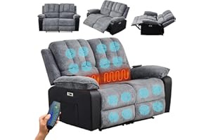 LSBIKE Recliner Sofa Set - Jumbo Cord Fabric 3 Seater & 2 Seater with Massage & Heat USB Ports, Dual Side Pockets, Armchair for Living Room