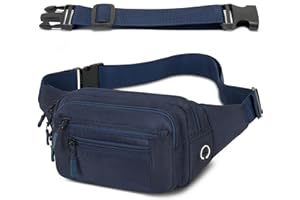 IHIGOGOFA Riñonera Hombre Mujer Deportiva Unisex con Cinturón Ajustable Extendido de 30 cm y 6 Bolsillos con Cremallera Bolsa para Entrenamiento al Aire Libre Viajes Casual Correr Senderismo (Azul Oscuro)