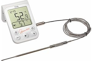 TFA Dostmann Küchen-Chef Digitales Grill-Bratenthermometer mit Hintergrundbeleuchtung, Kunststoff, weiß, L85 x B30 x H225 mm