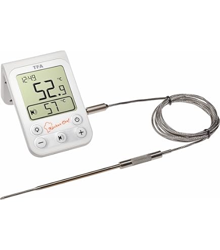 TFA Dostmann Digitales Bratenthermometer 14.1500 - Mit Alarm, Edelstahlfühler & Timer - Für Ofen & Grill