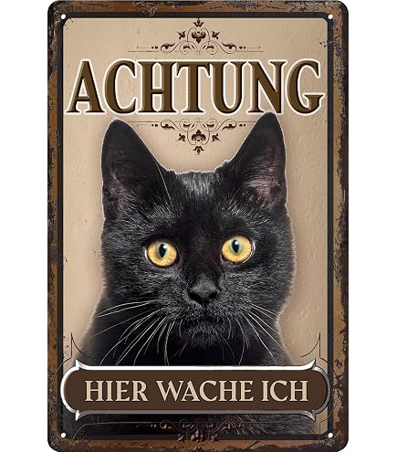 Schild „Vorsicht – Pflichtbewusste Katze“ 30x20cm – Aluverbund, UV-beständig | Für Garten, Tür, Warnhinweis