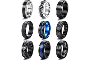 JeweBella 9 szt. pierścionków męskich ze stali nierdzewnej, czarny, zestaw pierścionków dla mężczyzn, obracane pierścionki, łańcuszek, niebieski, Celtic Dragon Vintage dla mężczyzn, zestaw
