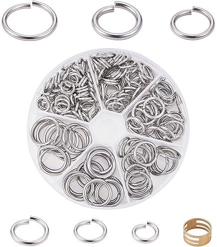 PH PandaHall 226-teiliges Set Offene Binderinge Aus Edelstahl 304 – 7 Größen Von 8 Bis 20 Mm Für Schmuck, Schlüsselanhänger & DIY