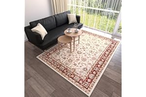 Mazovia Tappeto Salotto Moderno Pelo Corto - Tappeti Moderni Soggiorno - Tappeti Camera da Letto - Tappeti Salotto Grandi Dimesnioni - Motivo Orientale - Rosso Crema - 80x150 cm