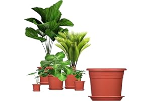BigDean 5X Blumentopf Ø 35 cm Farbe Terrakotta & Untersetzer Kunststoff Pflanztopf Containertopf Übertopf Pflanzkübel rund 35 x 25 cm Blumentöpfe