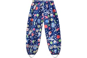 Dioshark Boys Girls Waterproof Rain Trousers Kid Mud Proof Pants with Reflective Strip and Cartoon Pattern Outdoor Overtrousers Lightweight Breathable School Walking Cycling Rainwear for Age 1-8 Years