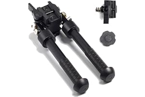 RimFly Bipod pour V8 Airsoft Tactical Full Metal Rifle Pliable à 360º pour la Chasse avec Rail Picatinny 20mm pivotant avec Base antidérapante réglable 6/9 Pouces 5 Niveaux