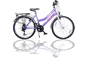 ‎TALSON Talson 24 Zoll Kinderfahrrad 21-Gang Shimano Drehgriffschaltung Lila-Weiss mit Beleuchtung nach STVO
