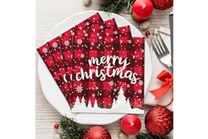 WENTSENT Christmas Napkins Paper Plaid Red, 40Pcs Merry Christmas Napkins, Winter Napkins, Disposable Christmas Party Napkins, Xmas Decoupage Tissue Paper Napkins Decorative