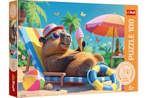 Trefl - The Treflik Family, Capybara Style Relaxation – 100-bitars pussel – Färgglada pussel med djur, kreativ underhållning